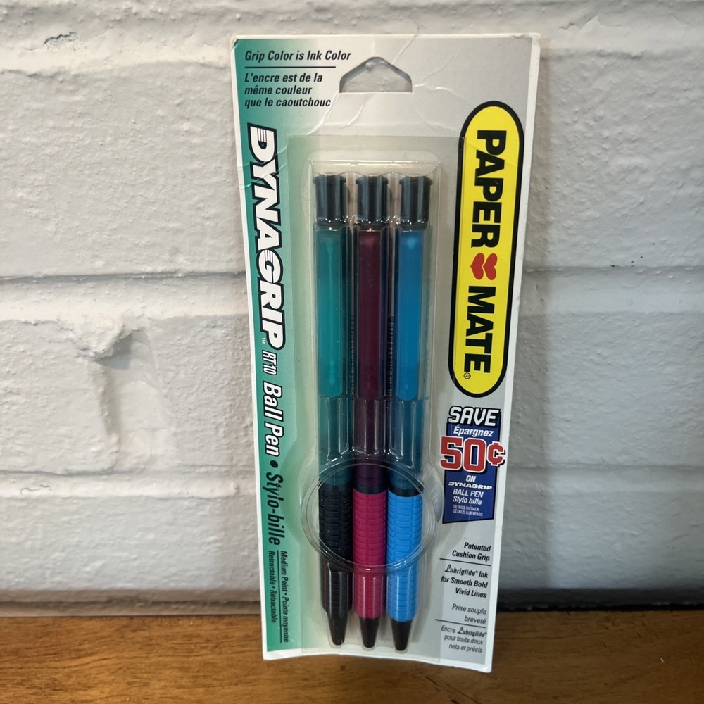 VTG Rare‎ PaperMate Dynagrip RT10 Ball Pen Multi Color 3 Pack USA 1994
